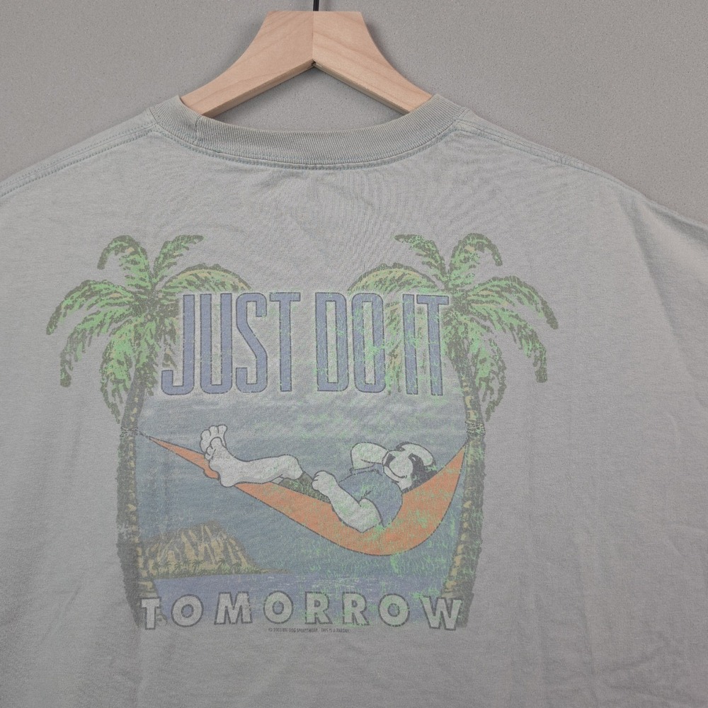 Vintage 2003 Big Dogs Just Do It Tomorrow Parody Tee 2XL Green Y2K Funny Shirt T